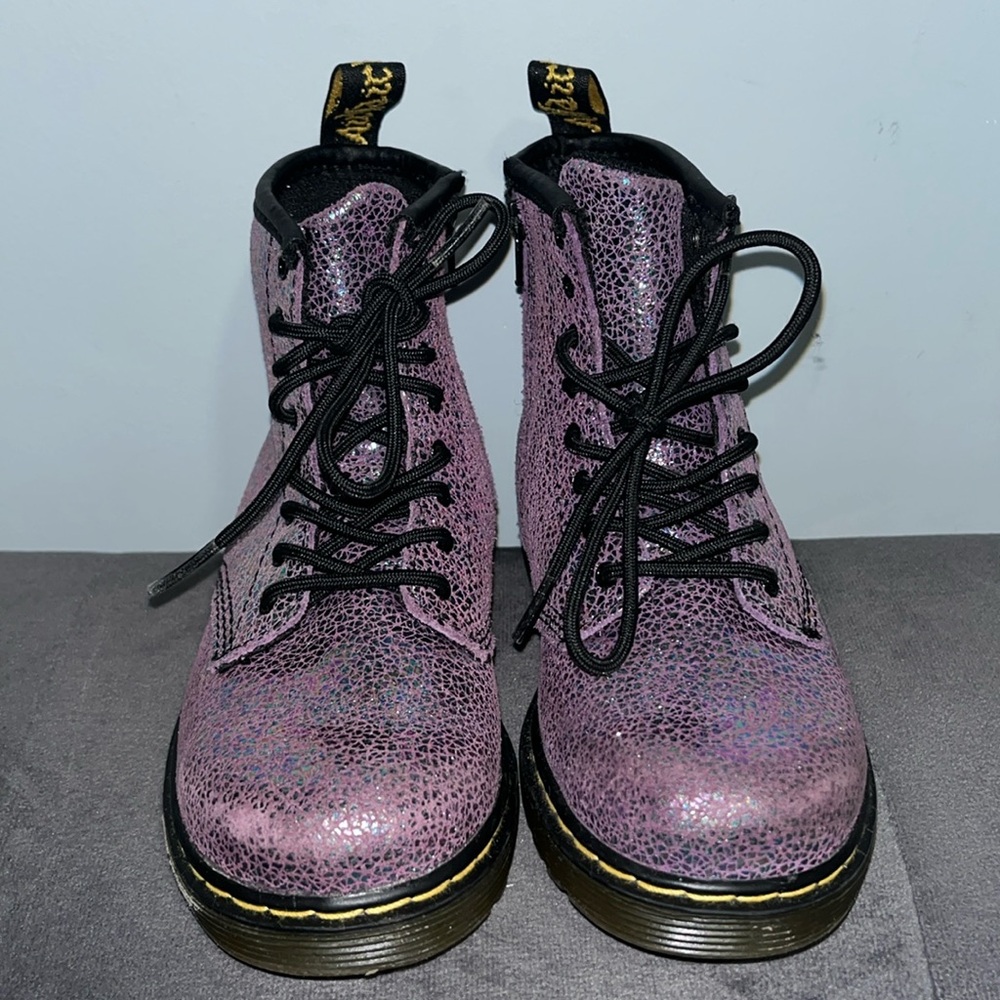 Dr. Martens Kids 1460 boots. With side zippers - Purple iridescent glitter sz 10